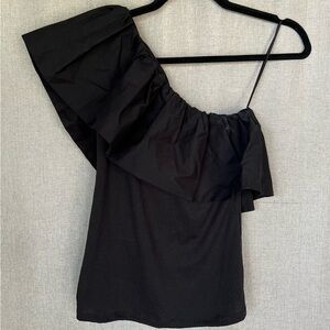 NWOT Who What Wear Black Ruffle One-Shoulder Top Size S